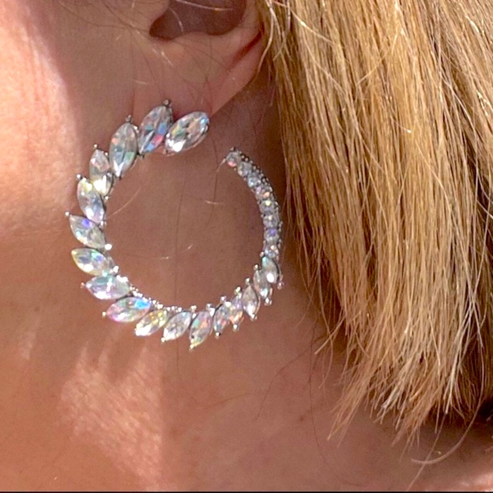 NWT Luxury Bridal Zircon Encrusted Open Circle Statement Classy Formal Earrings